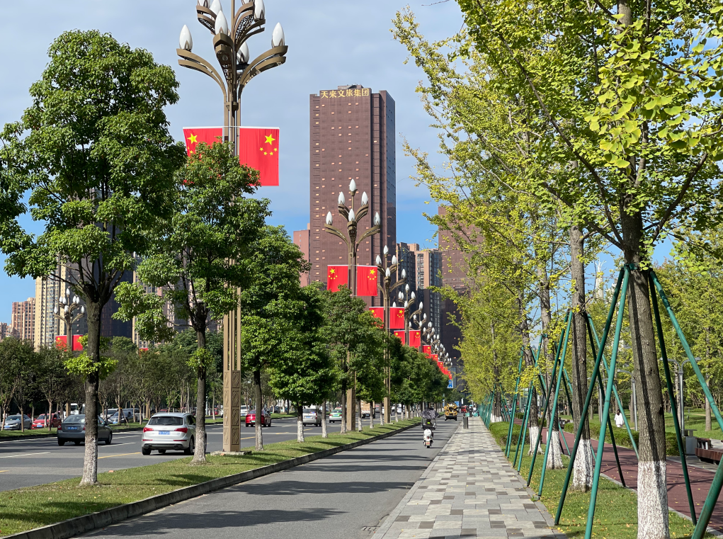 花团锦簇迎国庆  温江飘扬“中国红” 